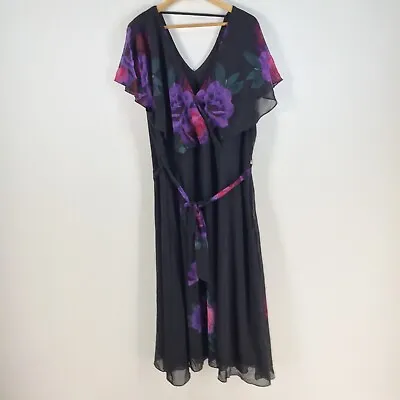City Chic Womens Dress Plus Size 2XL Maxi Black Floral Short Sleeve Belt 077146 • $39.95