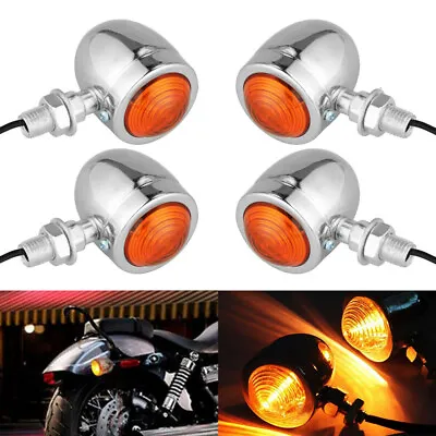 4X Chrome Motorcycle Bullet Turn Signal Tail Light Amber For Harley HONDA Bobber • $17.81