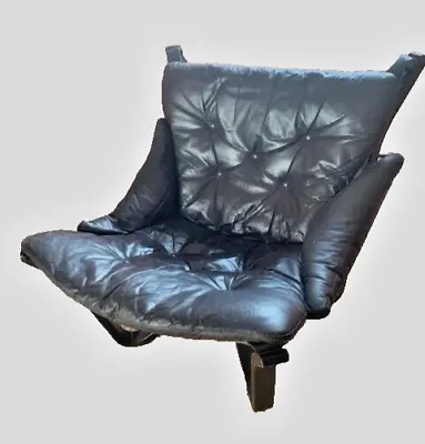 Retro Vintage Leather Design By Jim Myrstad - Chair Lounge Armchair 70s Norway • $890
