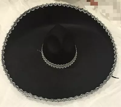 Adult Mens Womens Mexican Costume Sombrero Hat Black W Silver Trim Party Dress  • $14.95