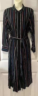 MINT VELVET Size 14  Thin Button Shirt Dress Black With Colourful Stripes Belted • £15