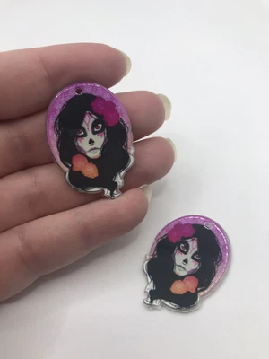 £3.25 • Buy Skull Girl Acrylic Pendant Charms, Halloween, Creepy, Spooky Charm For Jewellery