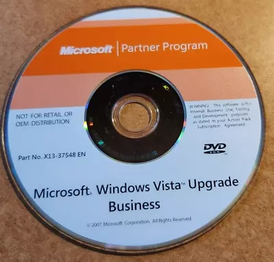 Microsoft Windows Vista Upgrade Business DVD With Product Key X13-37548 • $10