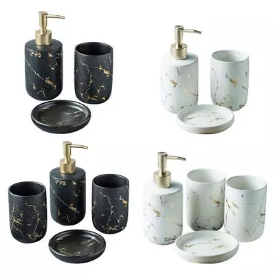 Bathroom Accessories Set CERAMIC Marble Look Liquid Soap Dispenser Tumbler Cup • $56.78