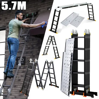 3.5M Aluminium Folding Ladder Multi Purpose Platform Locking Step • £155.97