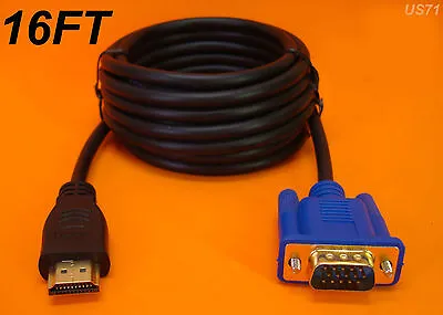 New 16 Ft 5m Long Hdmi To Vga Monitor Cable Computer To Tv Cord 15-pin Us Seller • $18.95