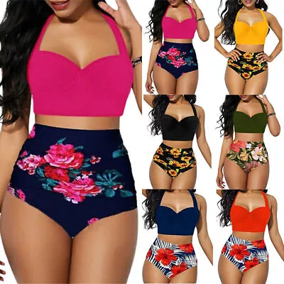 Women Floral High Waist Padded Push Up Bikini Set Swimwear Summer Beach Swimsuit • £10.91
