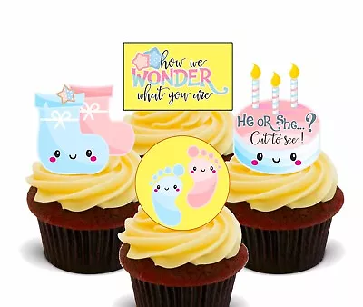 Baby Gender Reveal Edible Cupcake Toppers Standup Fairy Cake Bun Decorations  • $3.69