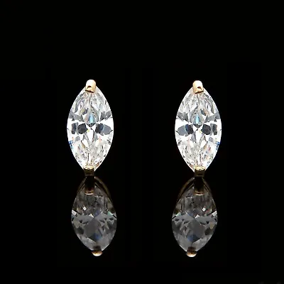 0.70ct Marquise Cut Solitaire Earrings Studs Real 14K Yellow Gold Heavy Basket  • $56.99