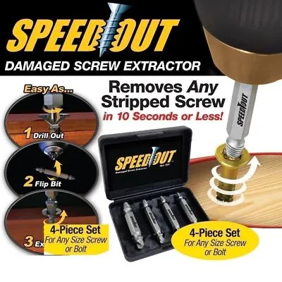 Speed Out Screw Extractor Drill Bits 4 PCS Tool Set Broken Damaged Bolt Remover • £3.85