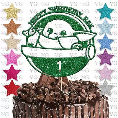 Personalised Baby Yoda Star Wars Cake Topper Glitter Custom Party Birthday Age • £2.75