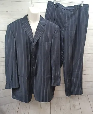 Caravelli Mens Suit Set 2 Pcs Navyblue Pinstripe Blazer 44L Pants 38x29 Read* • $52.49