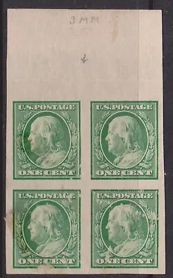 $40 • Buy (F150-95) 1908 USA 1c Imperforated Block Of 4stamps Franklins (CT)