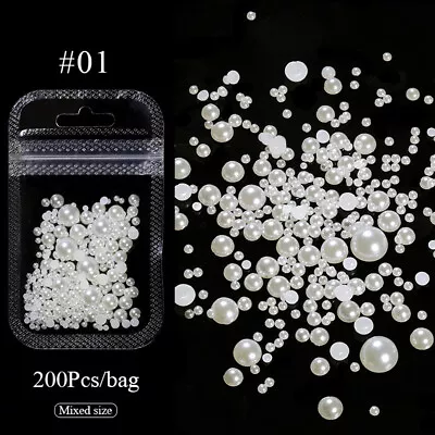 ☆ 200Pcs 3D Nail Art Pearl Shape Gothic Charms Manicure Tips Rhinestones Decor • $3.92