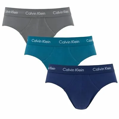 Calvin Klein U2661G-SLZ Authentic Mens Cotton Briefs 3 Pack Blue/Teal/Grey • £29.99