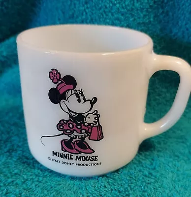 Minnie Mouse Milk Glass Cup Walt Disney Coffee Mug Fuchsia Pink Vintage • $7.50