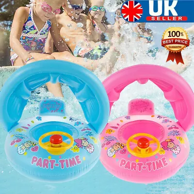 Baby Swimming Float Ring Sunshade Inflatable Pool Seat Toddler Learning Swim Toy • £7.99