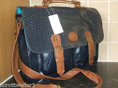 Primark Blue Tan Large Mock Croc Handbag Bag Satchel Briefcase Laptop Bag New • £16.99