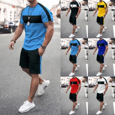 £16.09 • Buy Mens Joggers Tracksuit Summer Short Sleeve Tops Shorts Outfits Gym Sports Suit