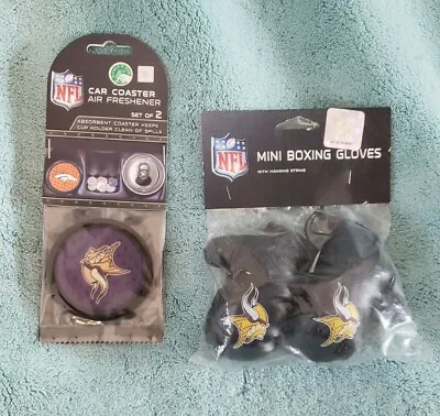 Minnesota Vikings Mini Boxing Gloves And Set Of 2 Car Coasters Air Freshener  • $18.99