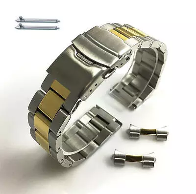 Two Tone Metal Steel Curved End Replacement Watch Band Double Locking #7010 • $22.95