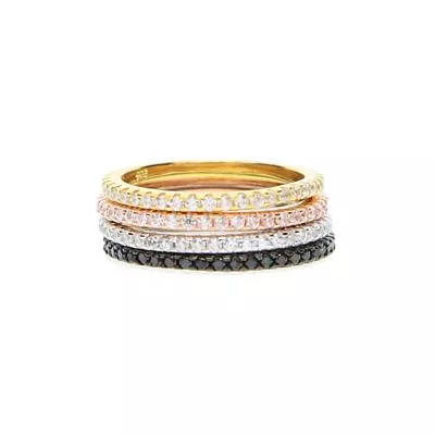 Sterling Silver 925 Thin Line Micro Pave Eternity 3 Colors Stack 925 Ring • $12.91