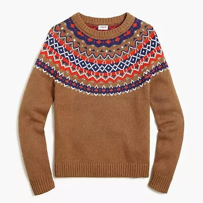 J. Crew Fair Isle Crewneck Knit Sweater Womens X-Small Brown Diamond Yoke Casual • $32.99