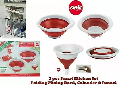 3 Pc Space Saving Foldable Collapsible Mixing BowlColander & Funnel Kitchen Set • £5.39