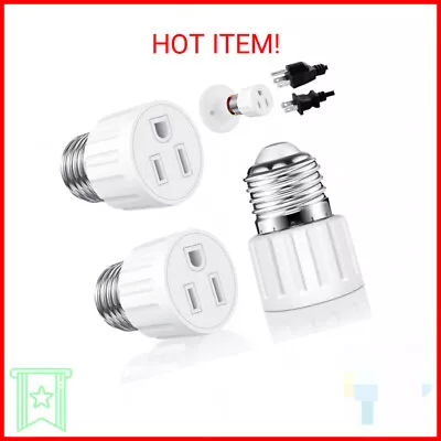 2 Packs E26/E27 3 Prong Light Socket To Plug Adapter Polarized Screw In Outlet  • $12.69