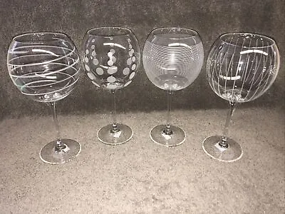 MIKASA CLEAR CRYSTAL CHEERS BALLOON Red WINE GLASSES 9 1/8 . Set Of 4 Etched • $39.95
