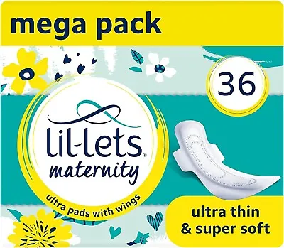 Lil-Lets Maternity Ultra Thin Long Pads With Wings  3+ Wee 12 Count (Pack Of 6) • £14.11