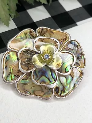 Vintage Silver Tone Abalone Flower Pin Brooch~ Beautiful! • $2