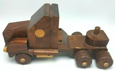 Vintage Handmade Stained Wood Tractor Trailer Truck Toy • $28.76