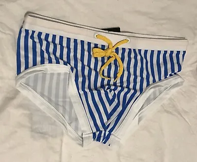 N2n Bodywear Mykonos Blue Stripe Swim Trunk Size M Htf • $59.99