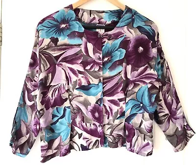 Topshop True Vintage Floral Blouse Size 12 Retro New Romantic Shirt 1980s 1990s • £11.95