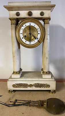 19th Empire Napoleon III White Marble Portico Pendulum Bronze Clock • $730.90
