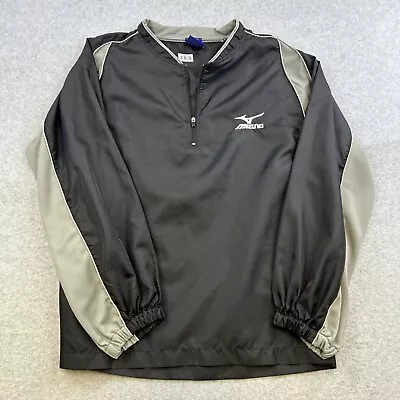 Mizuno Windbreaker Mens XL Black Gray Long Sleeve 1/4 Zip Jacket Casual Adult • $24.88