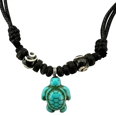 Turquoise Turtle Pendant Beaded Black Cord Chain Necklace Mens Womens Jewellery • £4.99