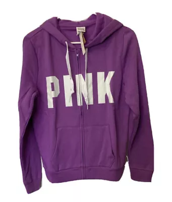 Vs Victorias Secret Pink Perfect Full Zip Hoodie Sweater Jacket Top Purple XXL • $74.99