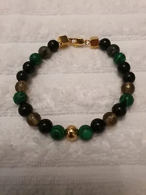 Northskull Beaded Bracelet Green & Black With Gold Plated Skull.  BNIB RRP £140. • £67.99