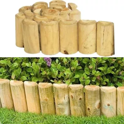 Garden Lawn Wooden Log Edging Roll Border Outdoor Fixed Picket Fence Edge 1.8m • £22.99