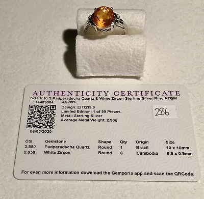 Size 9 R-S 3.60ct Padparadscha Quartz W/ White Zircon SS Ring With COA Gemporia • £15