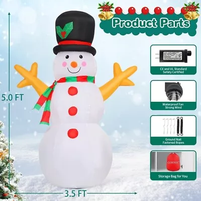 5ft Christmas Inflatable Snowman Outdoor Yard Rotating LED Blow Up Garden Decor • $39.90