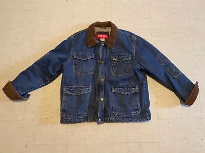 Wrangler Denim Sherpa Lined Chore Coat Barn Jacket Vintage Mens Large RN 15101 • $50