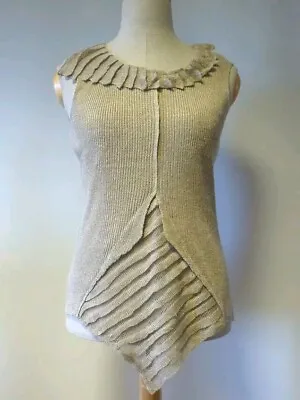 Zuza Bart Handknitted Asymetric Sleeveless Top Pure Linen Size UK 16 18 20  • £34.99