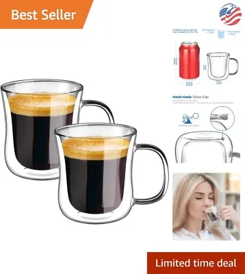 Espresso Cups 4 Oz Double Walled Set Of 2 - Generous Capacity - Modern Style • $17.99