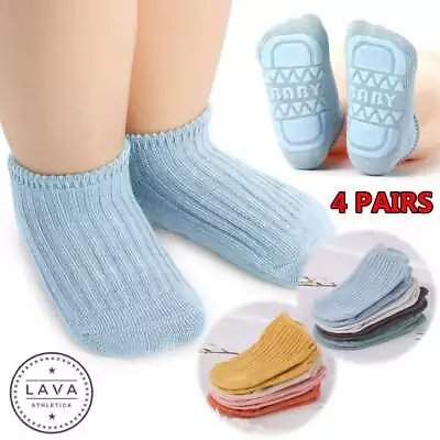 4Pairs Kid Baby Toddler Boy Girl Gripper Ankle Crew Socks Cotton Casual Size 0-5 • $9.29