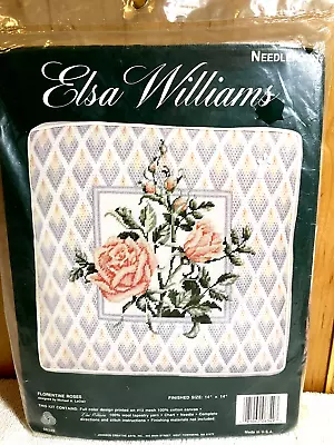 Elsa Williams Needlepoint Kit Florentine Roses Pillow Front  14  X 14 NIP • $18.48