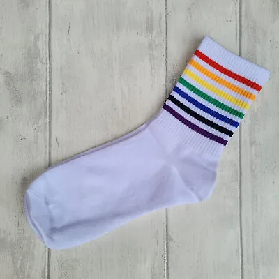 LGBTQ+ RAINBOW SOCKS - Black Or White Size 4-7 - Pride NHS  FREE POSTAGE • £3.99