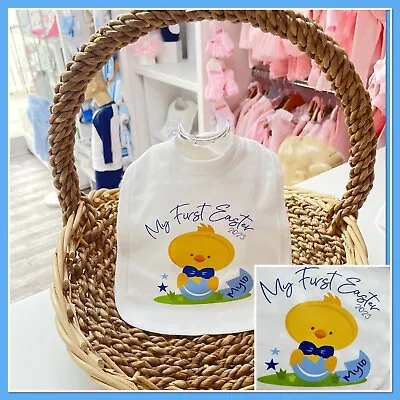 Personalised Baby Boys 1st Easter Bib My First Easter Blue Chick Cute 2024 • £5.99